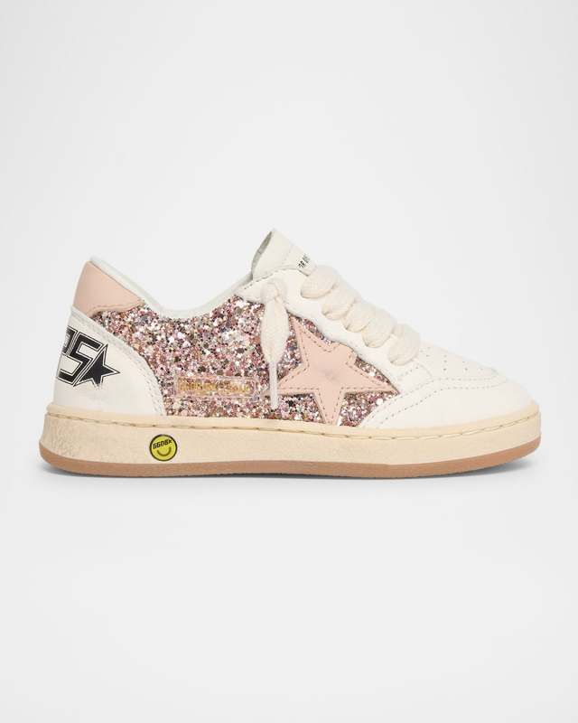 Girl's Ball Star Glitter and Leather Sneakers, Toddler/Kids